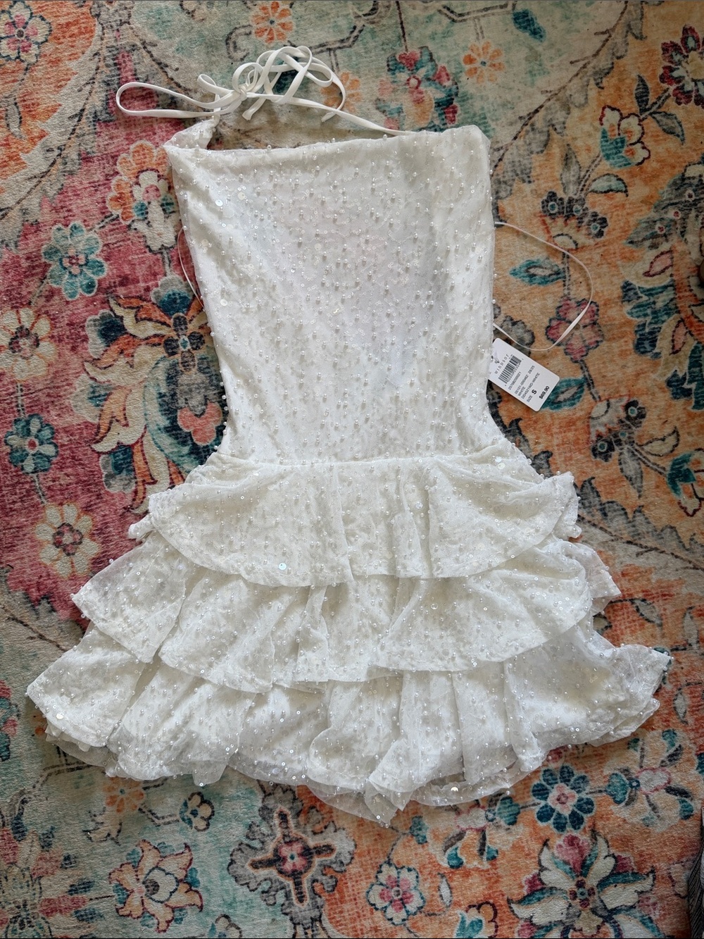Windsor White Sequin Tiered Ruffle Mini Dress